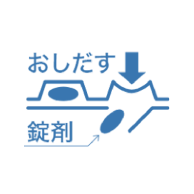 PTPシートを指で押して錠剤を取り出す方法を表すイラスト